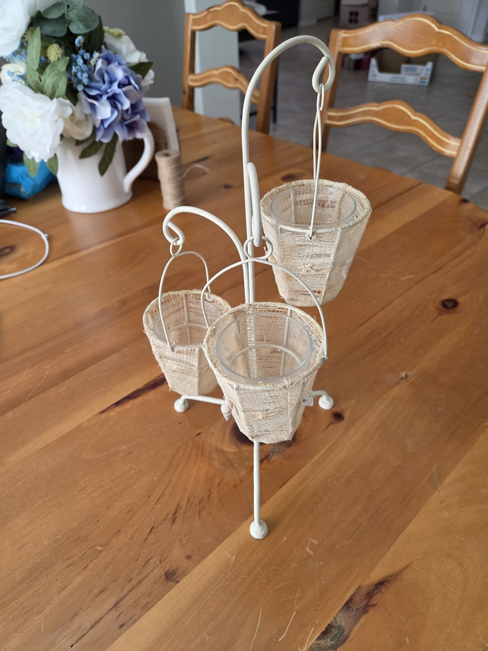 Rustic Beachy 3-Tier Hanging Candle Holder With Tiny Seashell Details